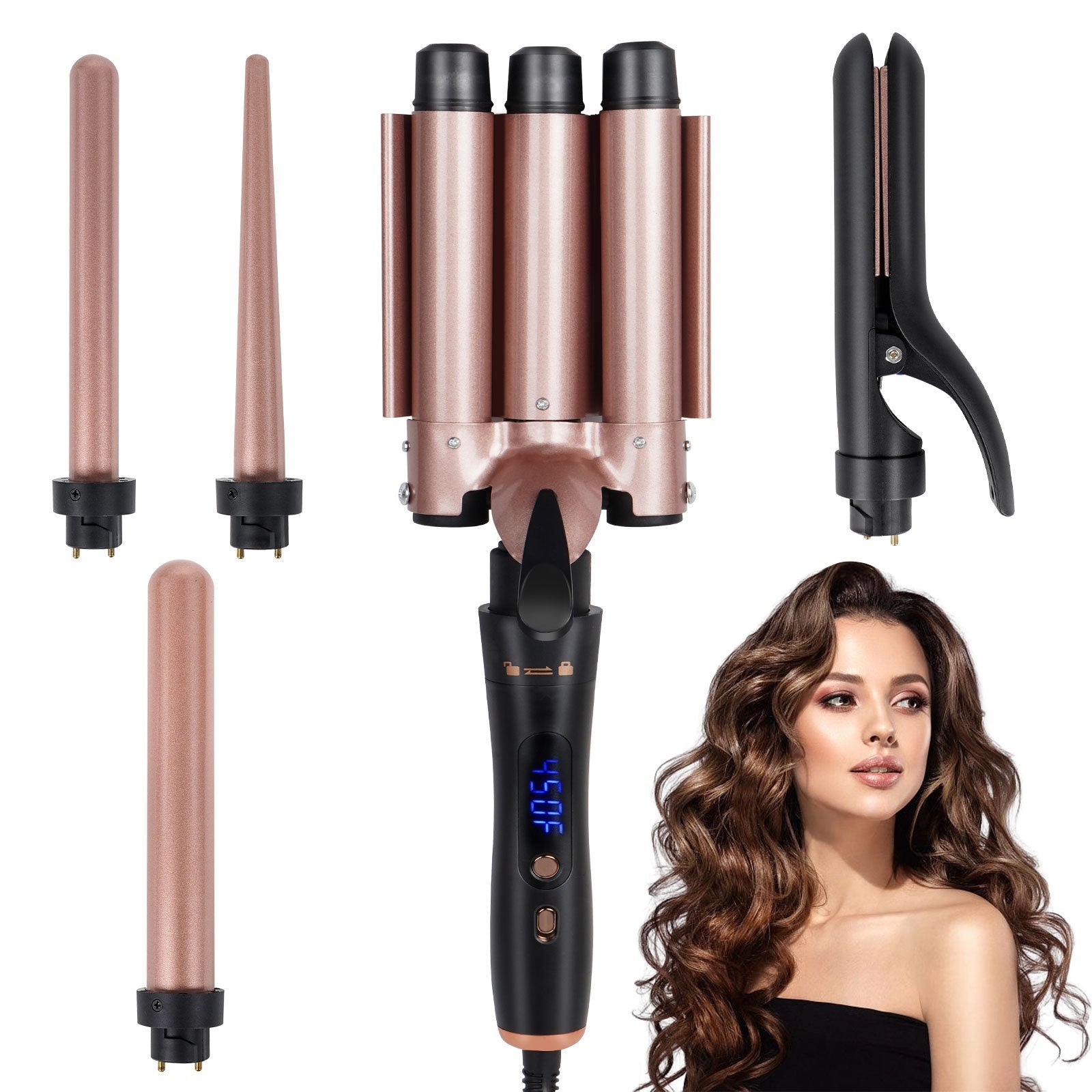 5-in-1 straightener, curling iron and ceramic heated brush