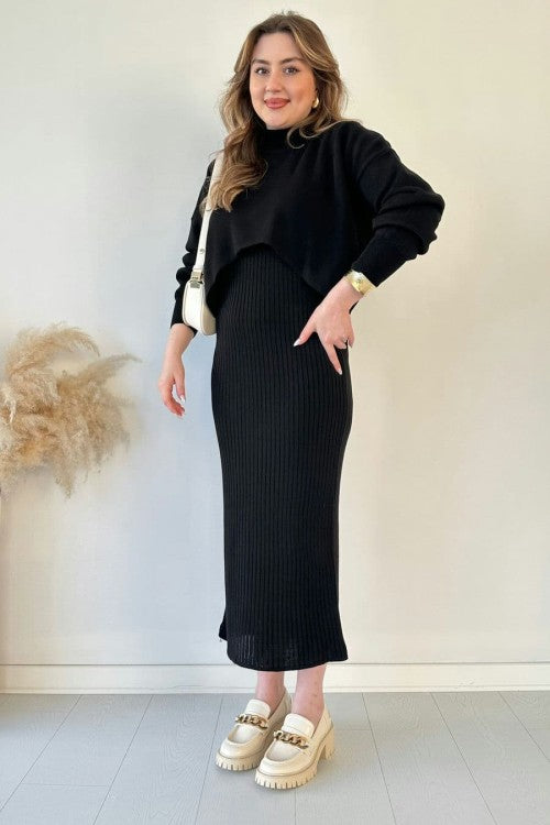 Eaksone - Short Sweater Knit Dress Set