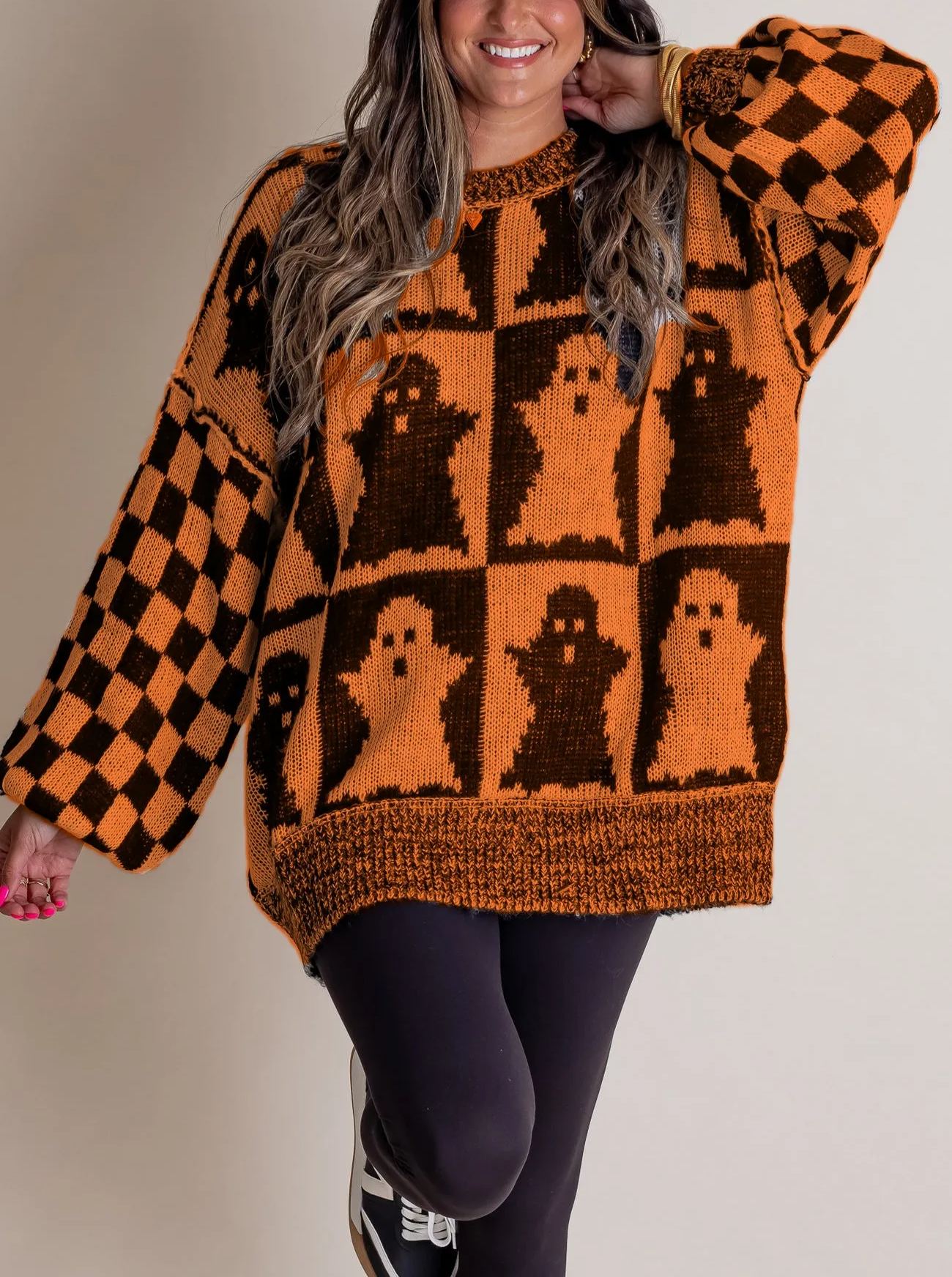 Eaksone - Women's Halloween Checkered Sweater