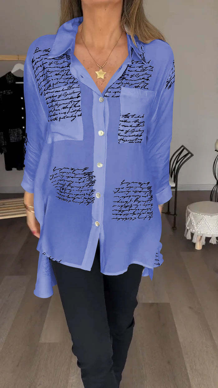 Eaksone - Letter Print Fashion Lapel Shirt