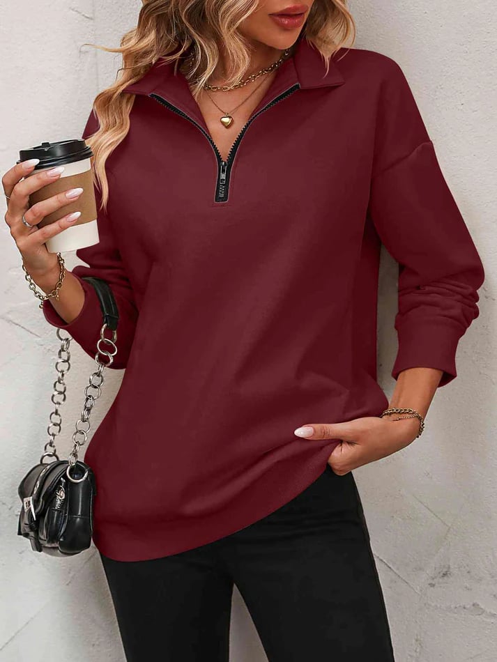 Eaksone - Womens Zip-Up Dropped Shoulder Sweatshirt