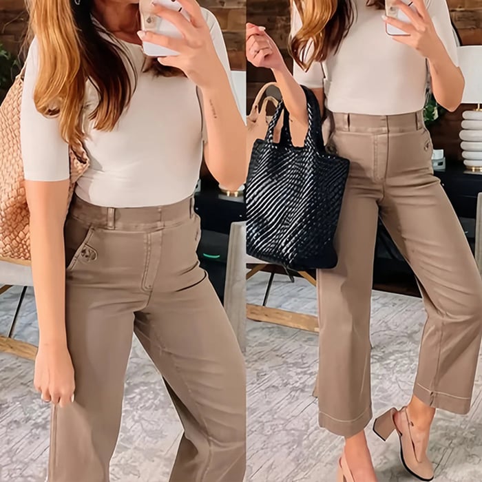 Eaksone - Stretch Twill Cropped Wide Leg Pants