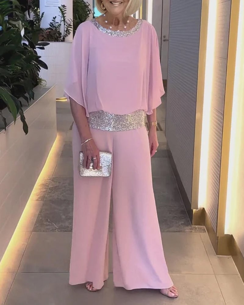 Eaksone - Sequined Colorblock Elegant Two-piece Set
