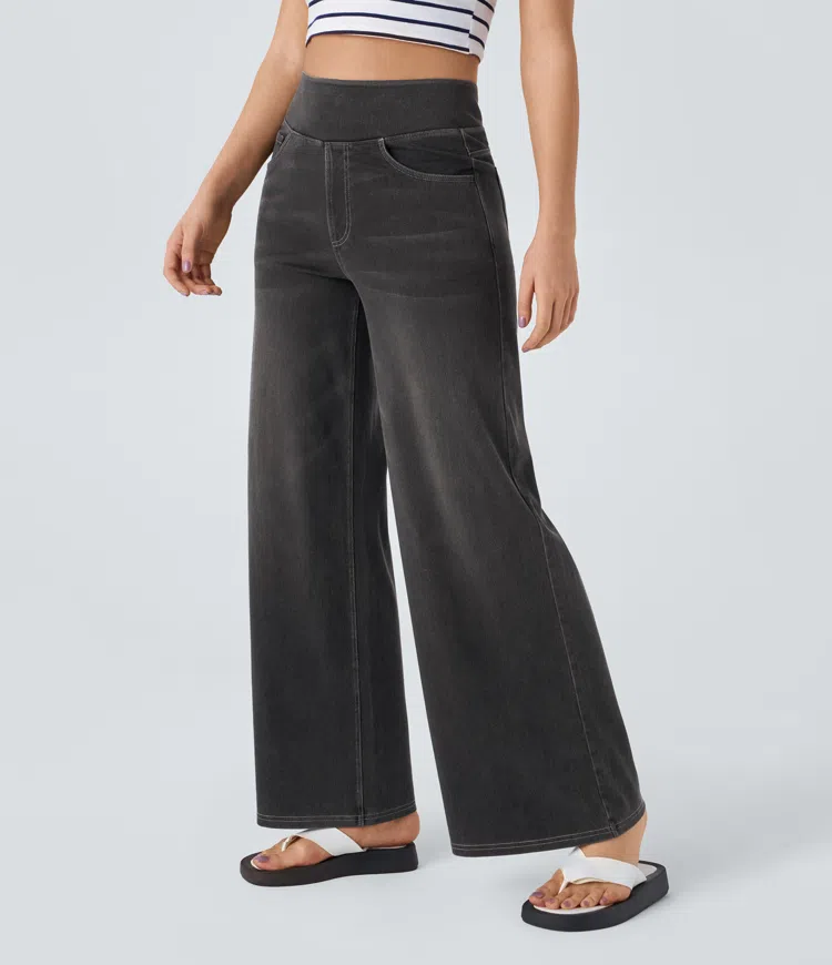 Eaksone - Super Stretch High-Waisted Wide Leg Jeans