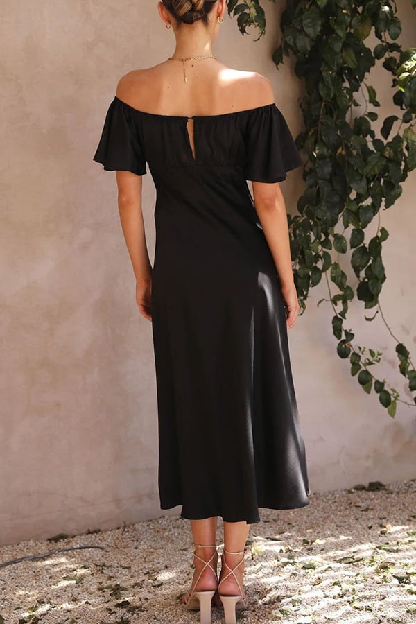 Eaksone - Satin Short Sleeve Sexy Off Shoulder Dress