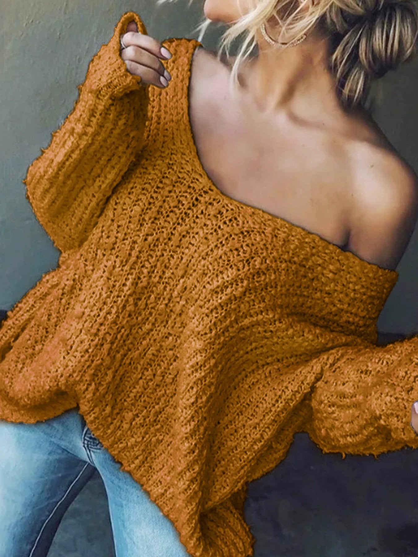 Eaksone - Women's Off-the-Shoulder Sweater Loose Lightweight Pullover Top