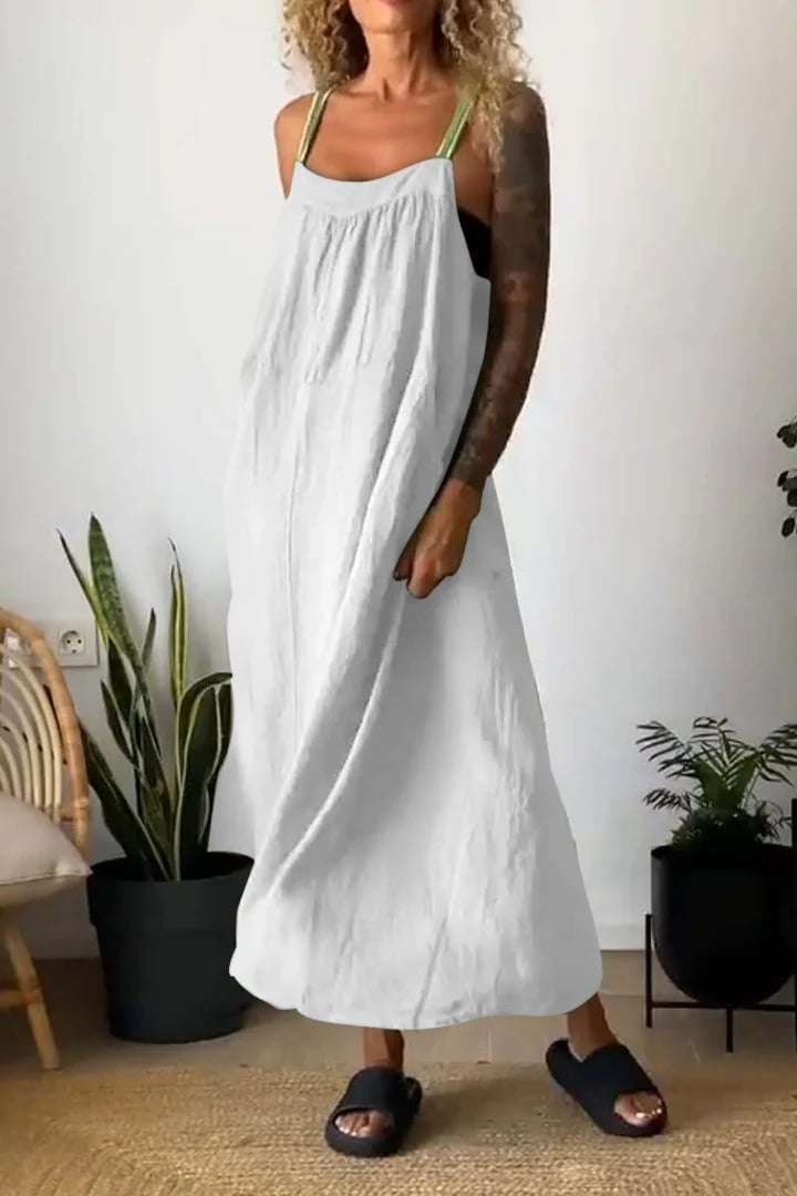 Eaksone - Women's Simple Cotton Linen Sling Dress