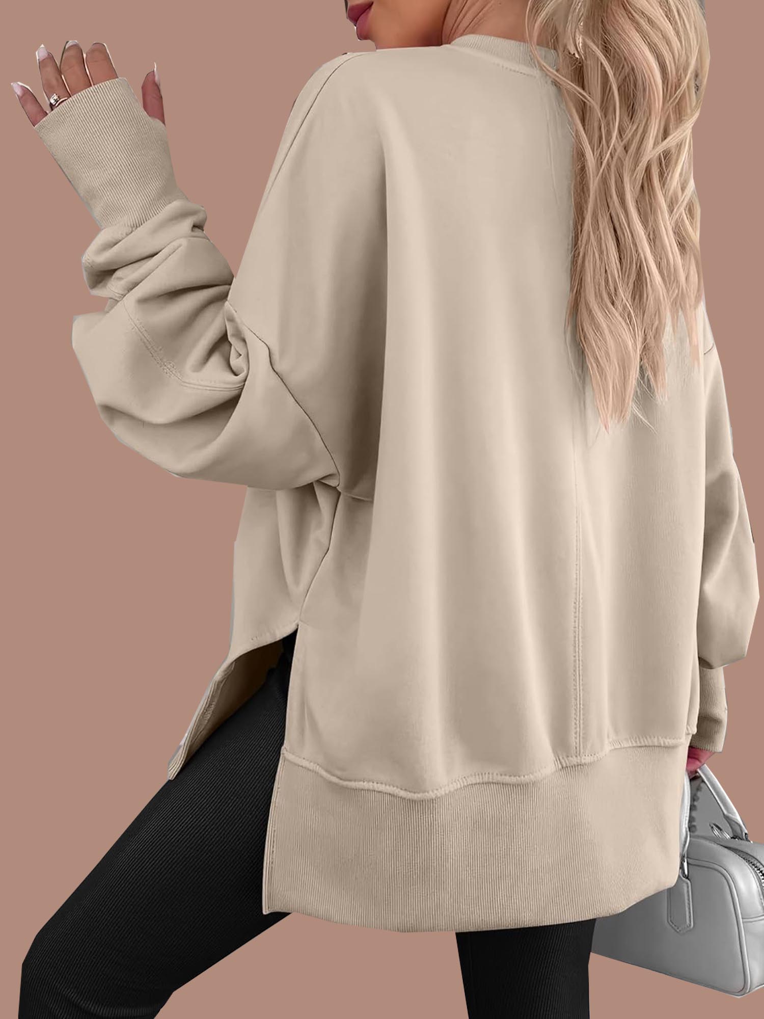 Eaksone - Women's Oversized Thumbhole Long Sleeve Side Slit Sweatshirt