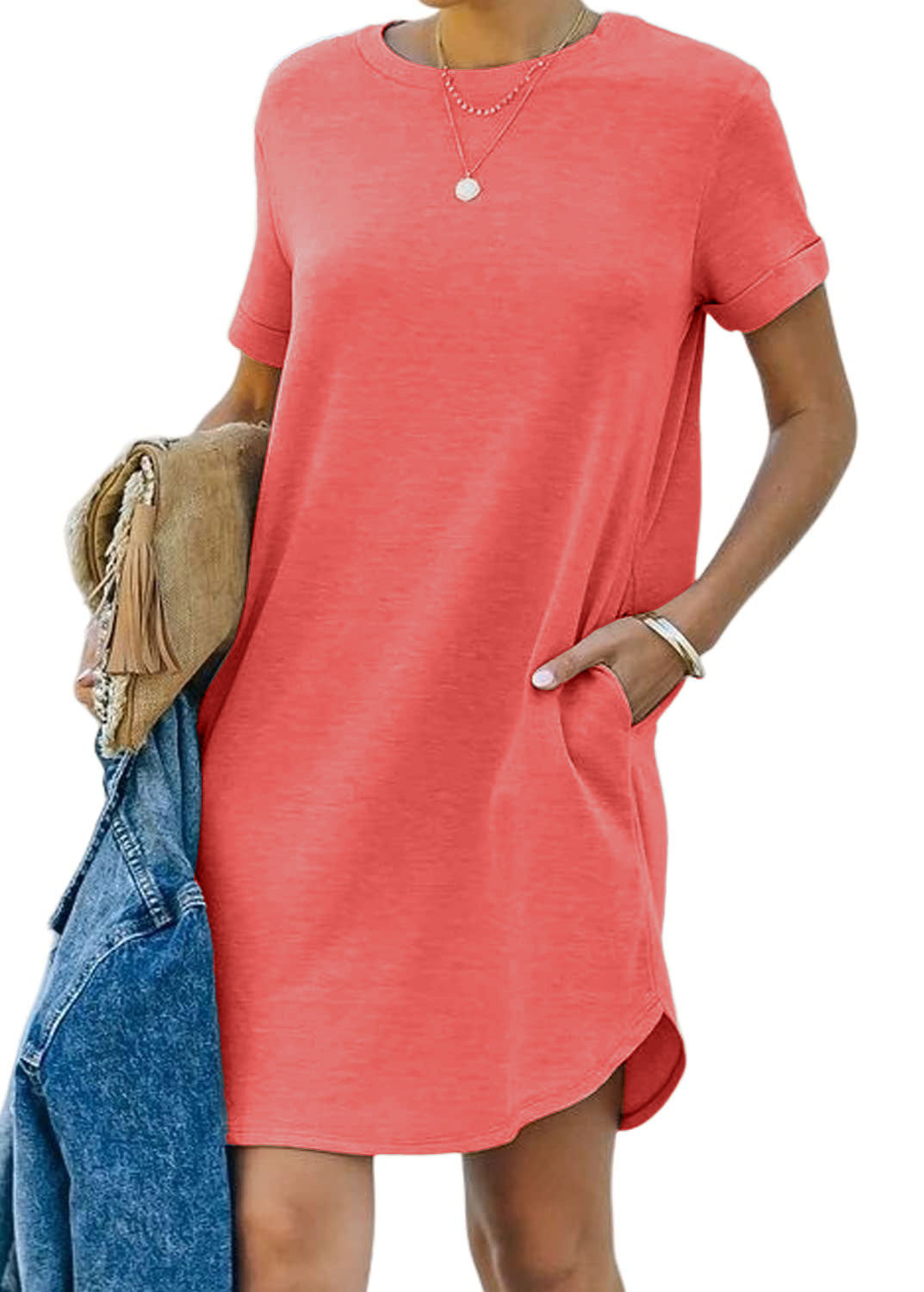 Eaksone - Casual short-sleeved T-shirt dress with pockets