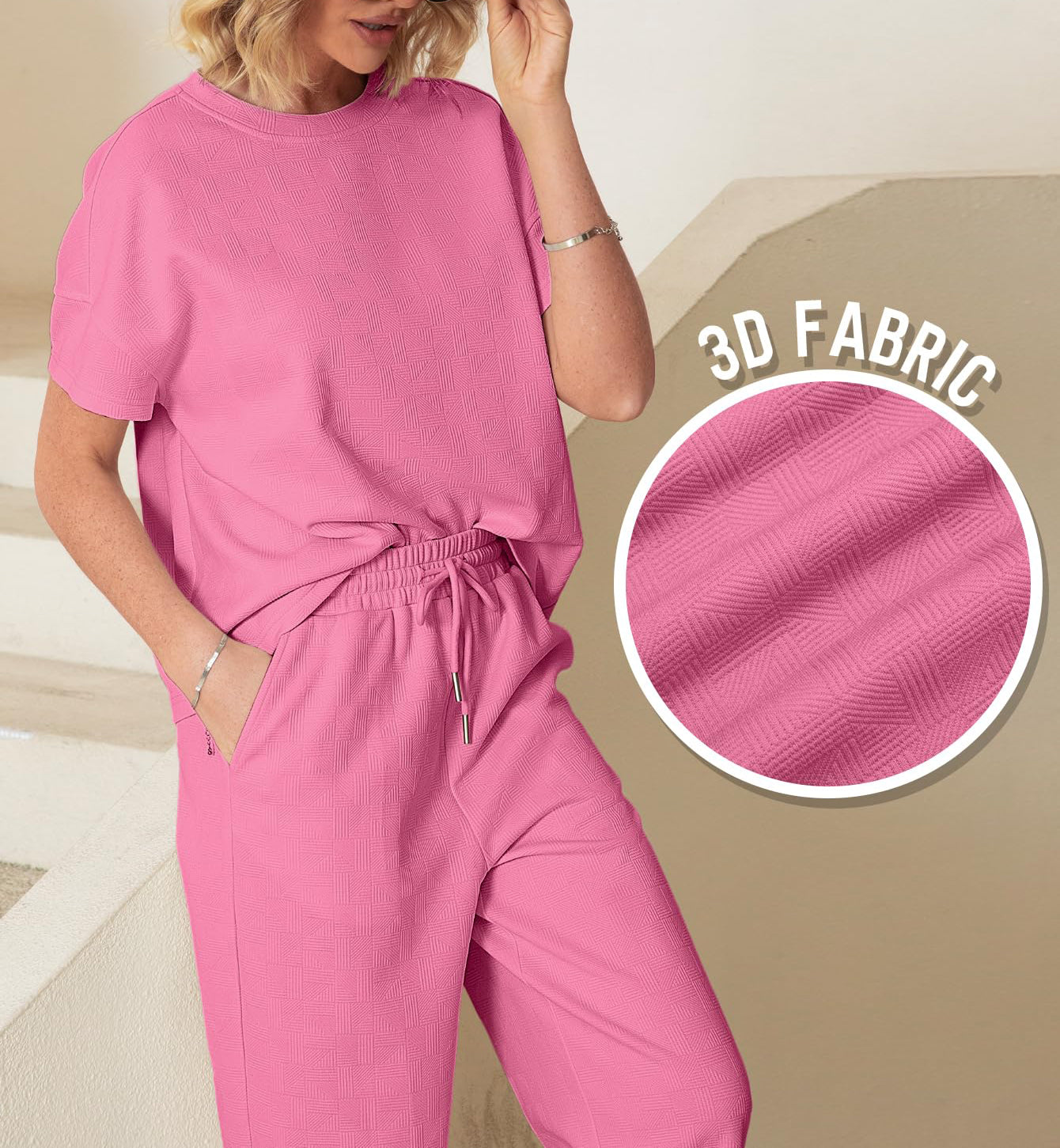 Eaksone - Casual short-sleeved loose top and wide-leg pants suit