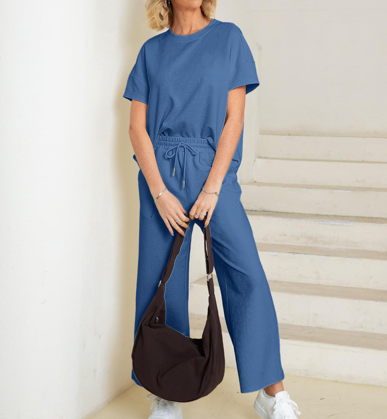 Eaksone - Casual short-sleeved loose top and wide-leg pants suit