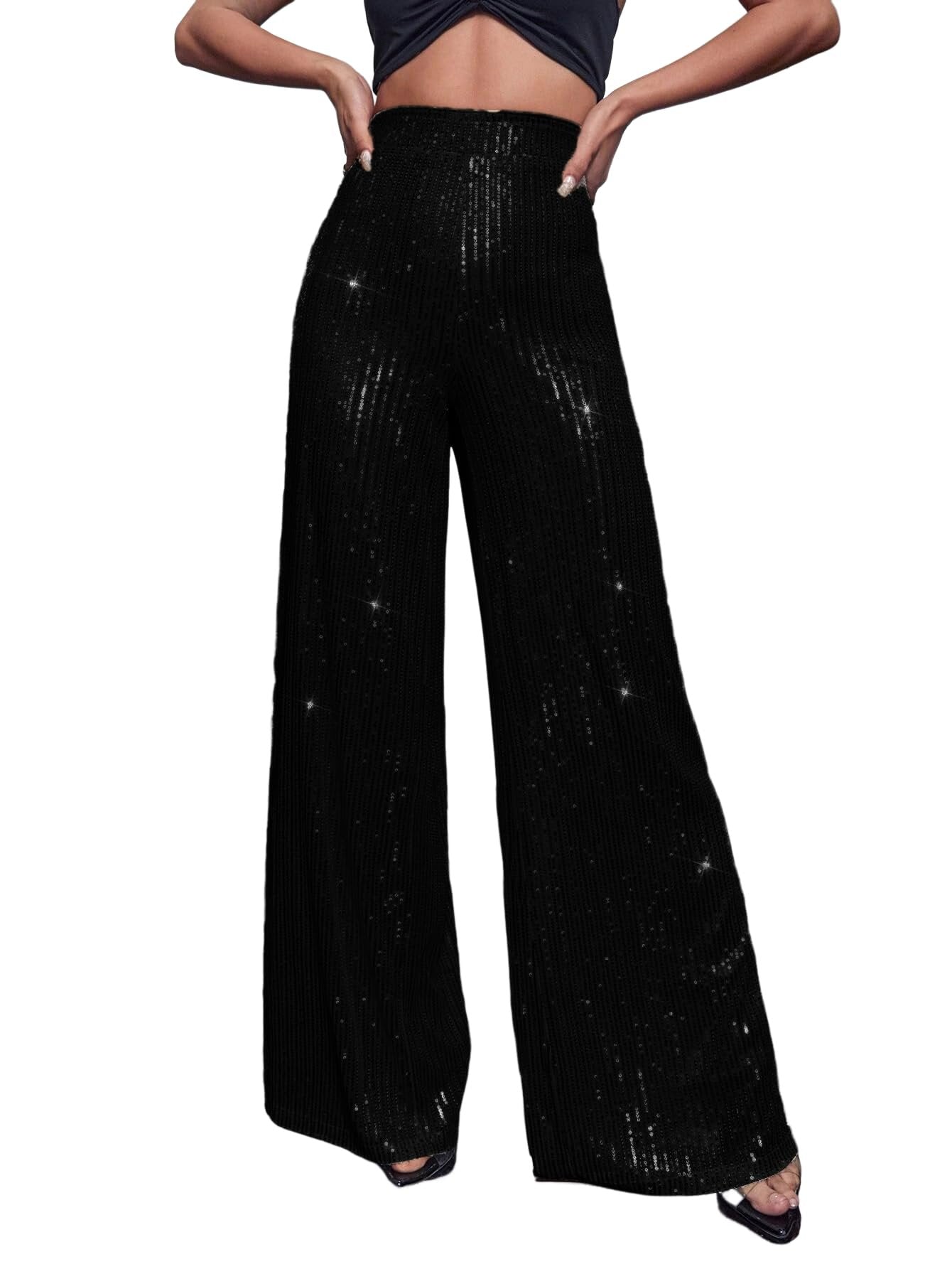 Eaksone - black sequin stretch pants