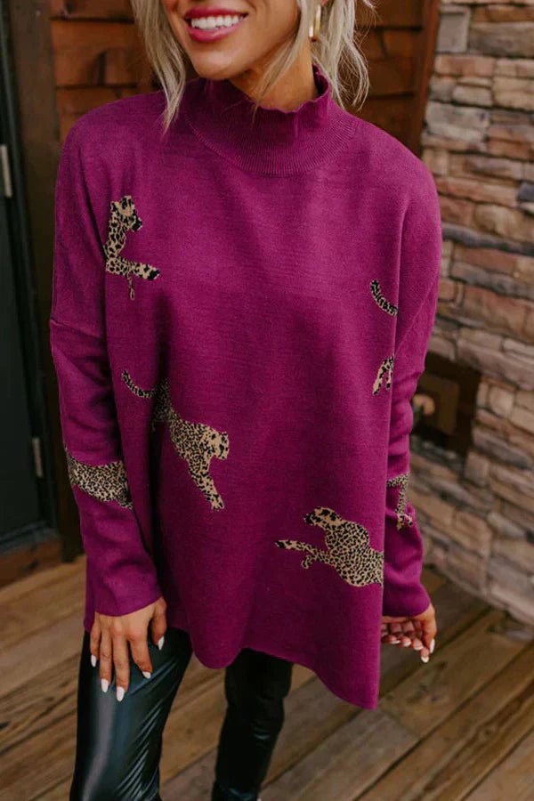 Eaksone - casual vintage tiger and leopard print long sleeve tops