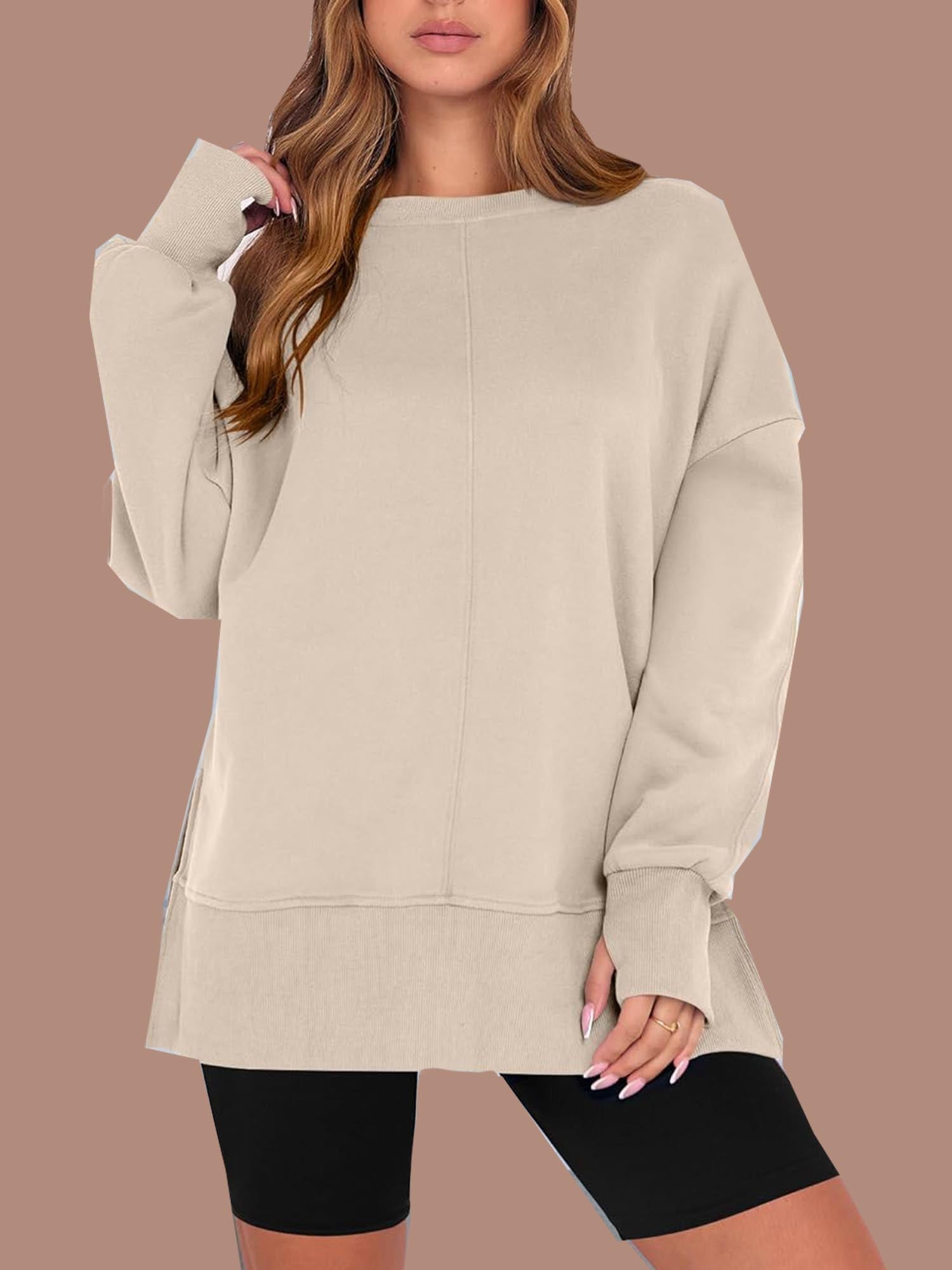 Eaksone - Women's Oversized Thumbhole Long Sleeve Side Slit Sweatshirt