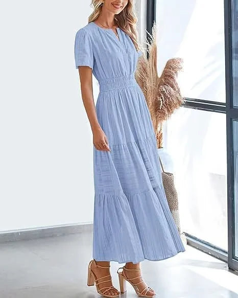 Eaksone - v-neck pleated puff sleeve dress black