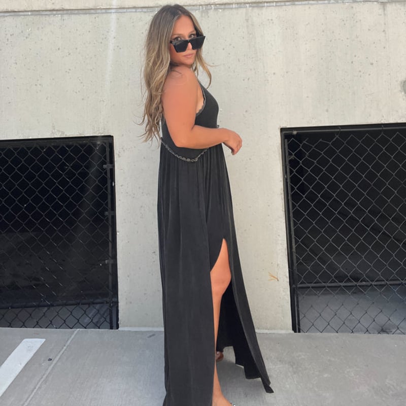 Eaksone - Slit Casual Simple Loose Maxi Long Dress