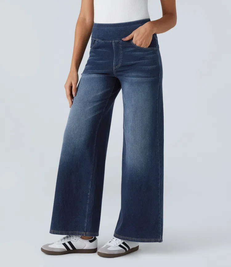 Eaksone - Super Stretch High-Waisted Wide Leg Jeans