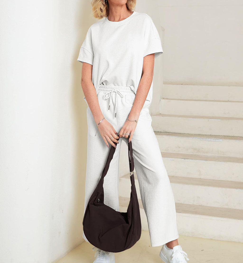 Eaksone - Casual short-sleeved loose top and wide-leg pants suit