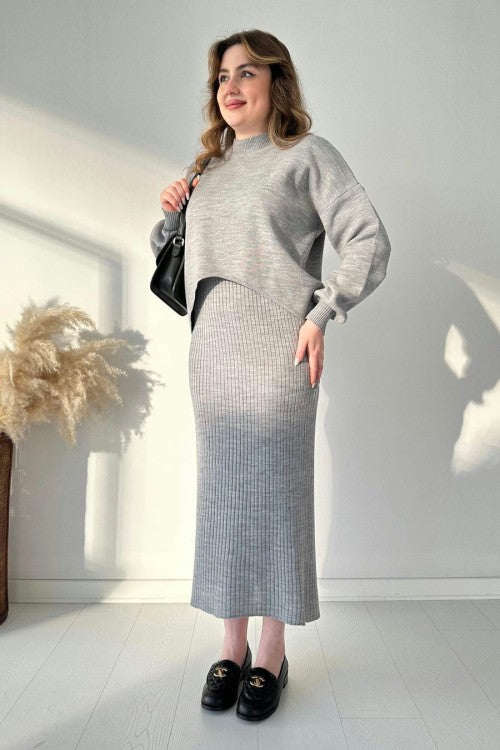 Eaksone - Short Sweater Knit Dress Set