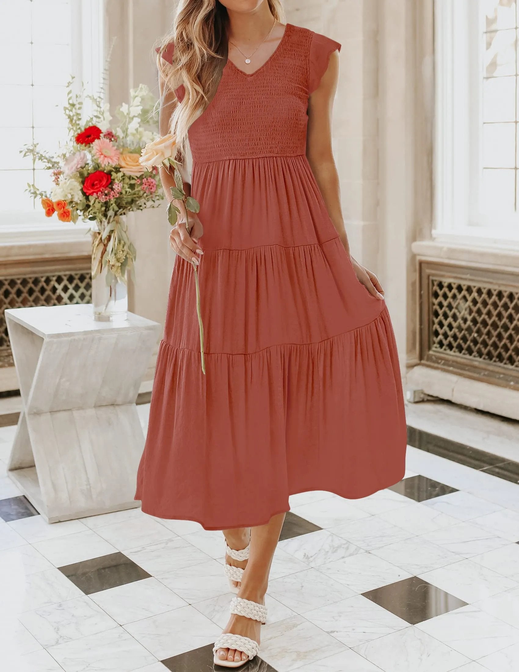 Eaksone - Women's summer casual flowing short midi dress