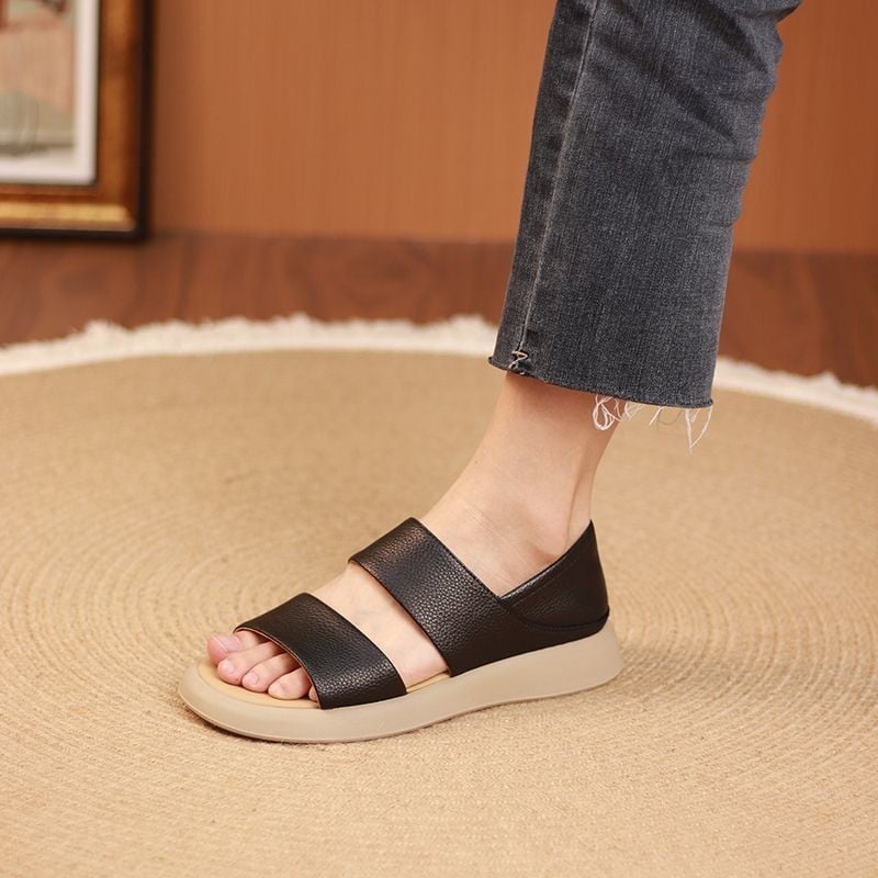 Eaksone - New Thick Soled Women's Fashionable Leather Sandals