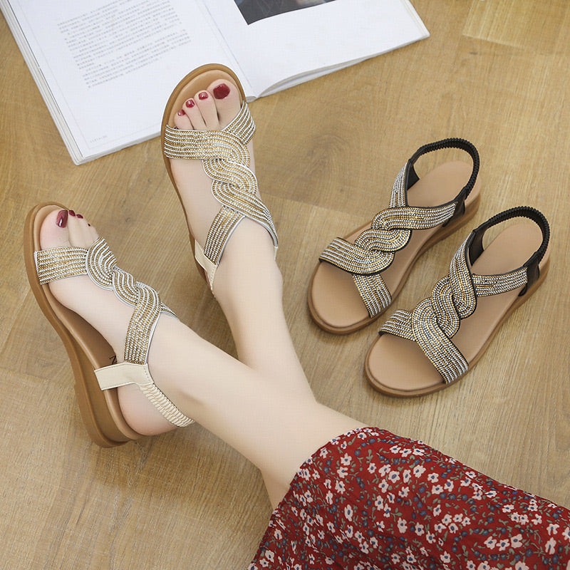 Eaksone - Anti-skid Soft Sole Rhinestone Wedge Heel Sandals