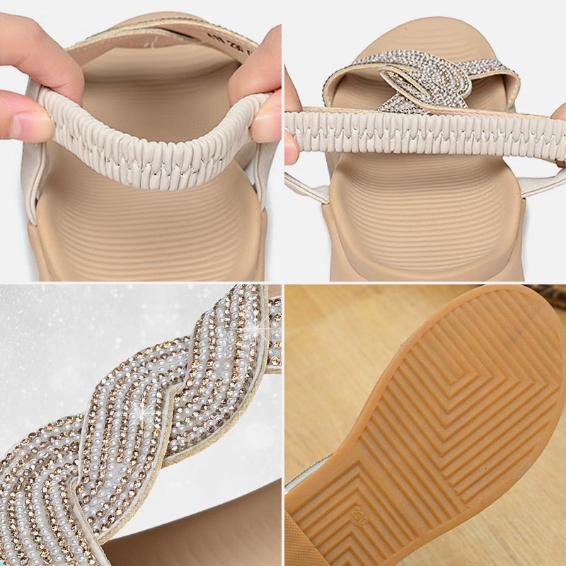Eaksone - Anti-skid Soft Sole Rhinestone Wedge Heel Sandals