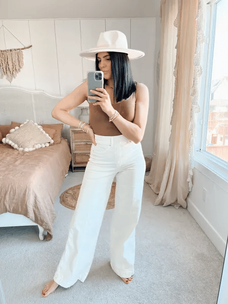 Eaksone - Vintage style sewn front wide leg jeans