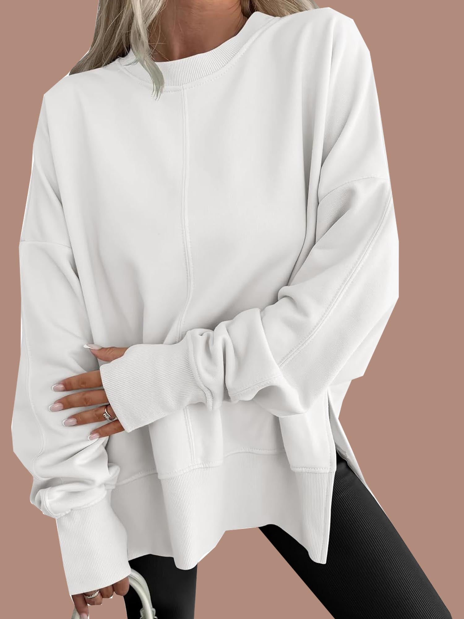 Eaksone - Women's Oversized Thumbhole Long Sleeve Side Slit Sweatshirt