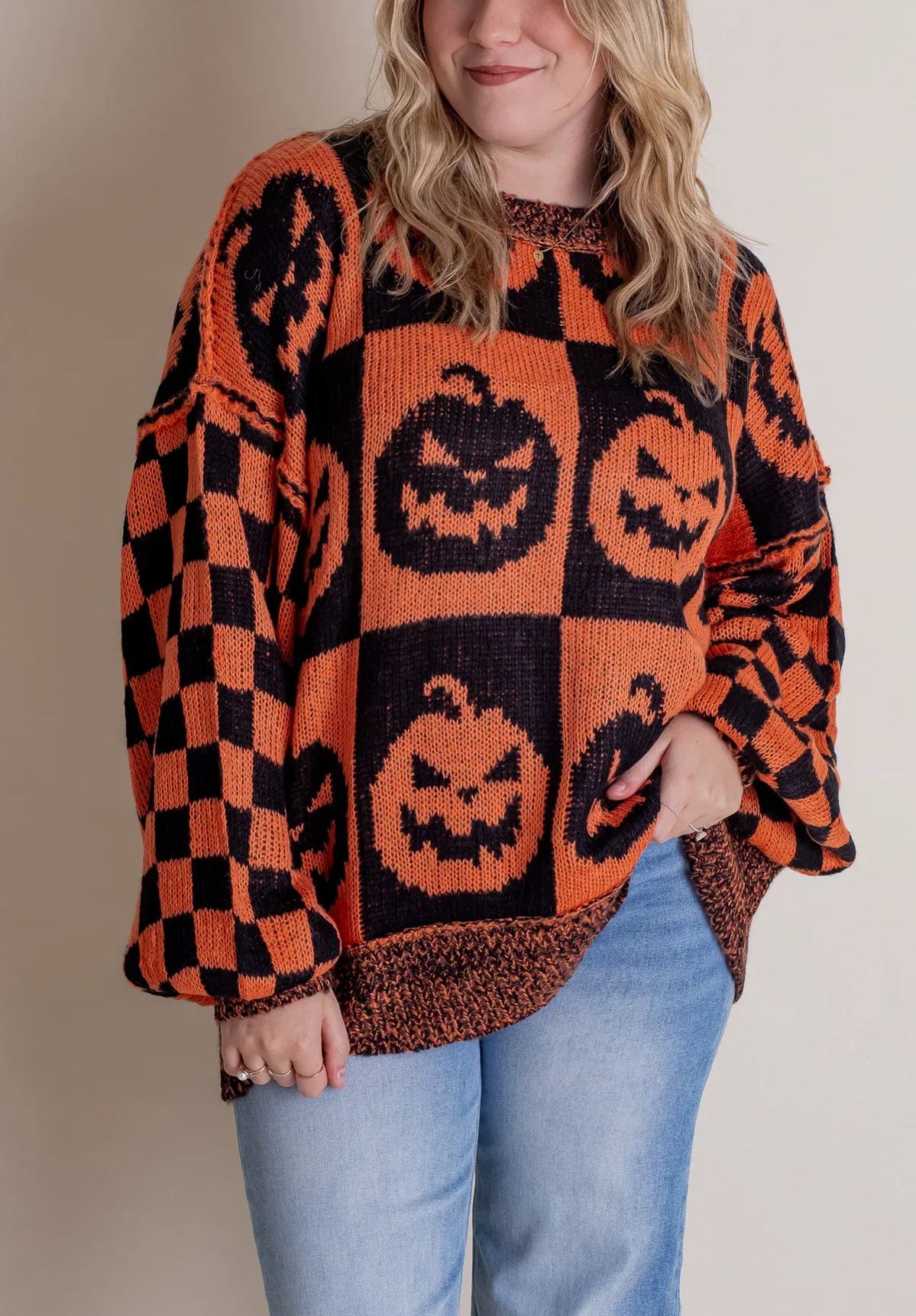 Eaksone - Women's Halloween Checkered Sweater