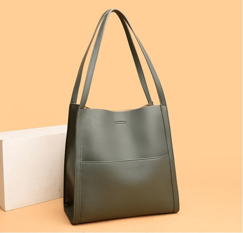 Eaksone - Solid color simple genuine leather shoulder bag