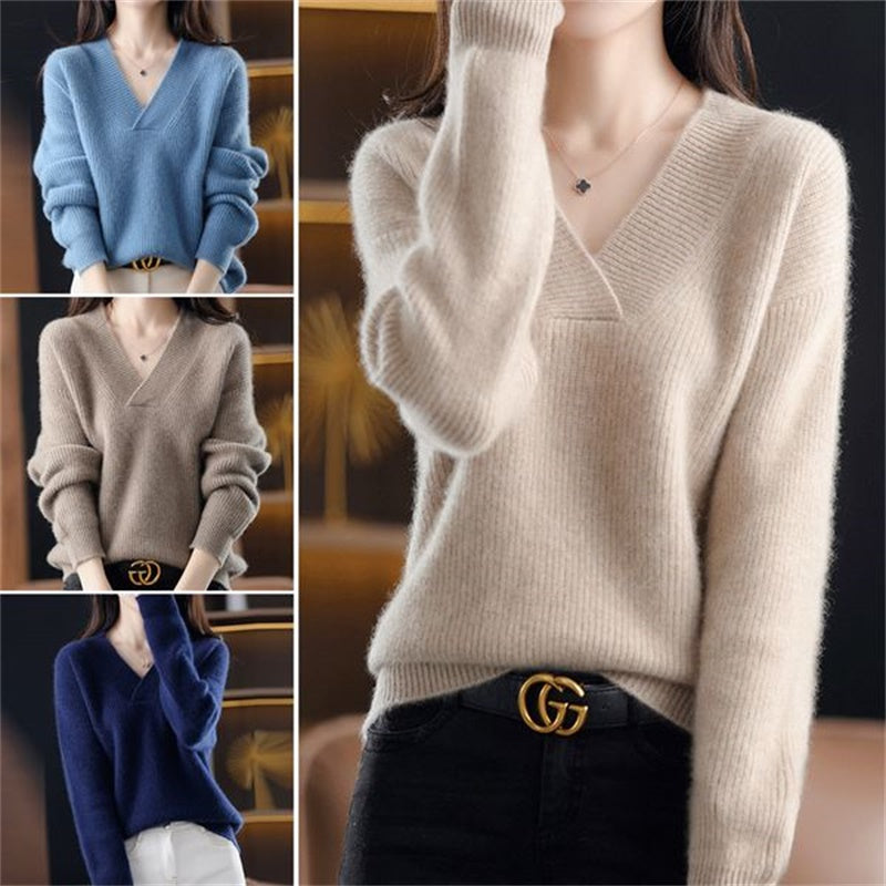 Eaksone - Women's V-neck Cashmere Sweater