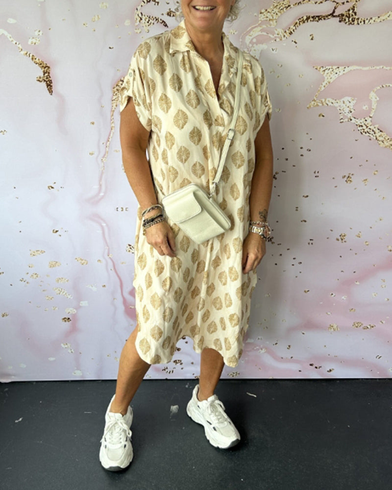 Eaksone - Loose lapel printed shirt dress