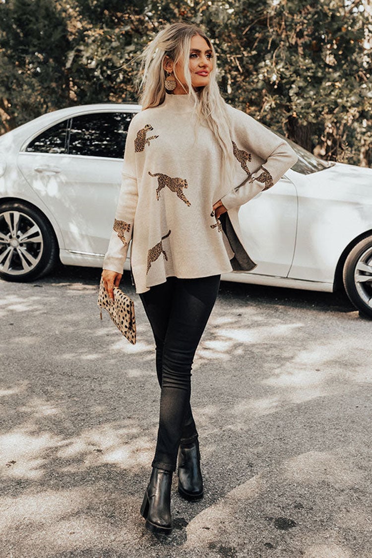 Eaksone - casual vintage tiger and leopard print long sleeve tops