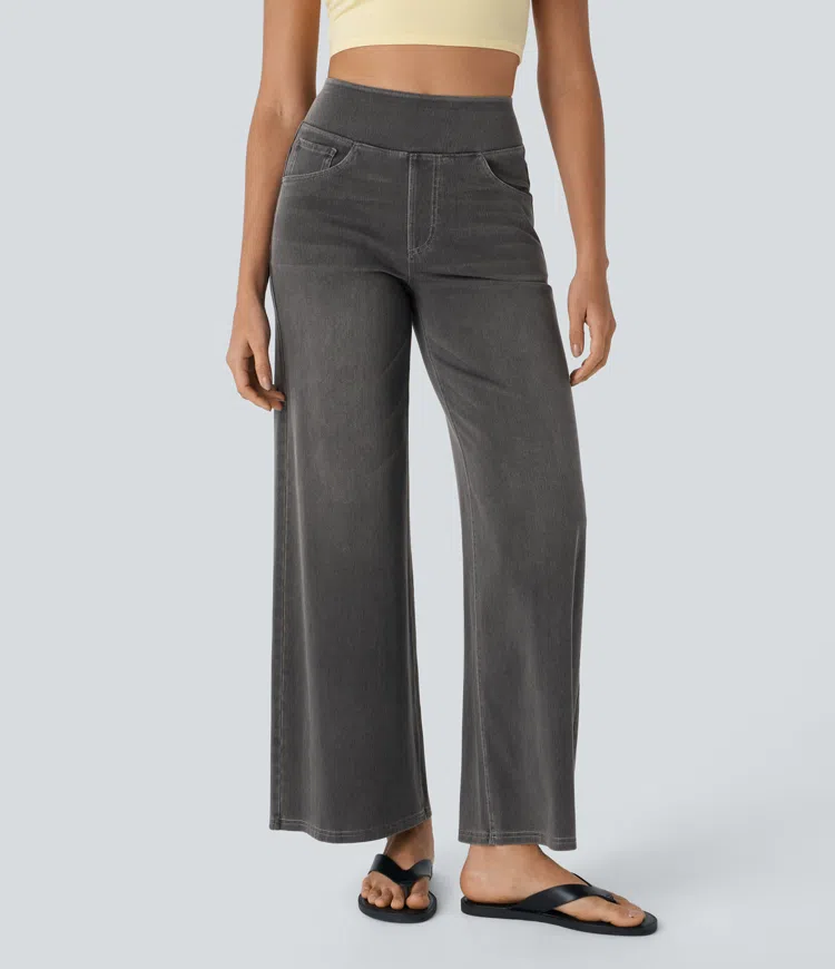 Eaksone - Super Stretch High-Waisted Wide Leg Jeans