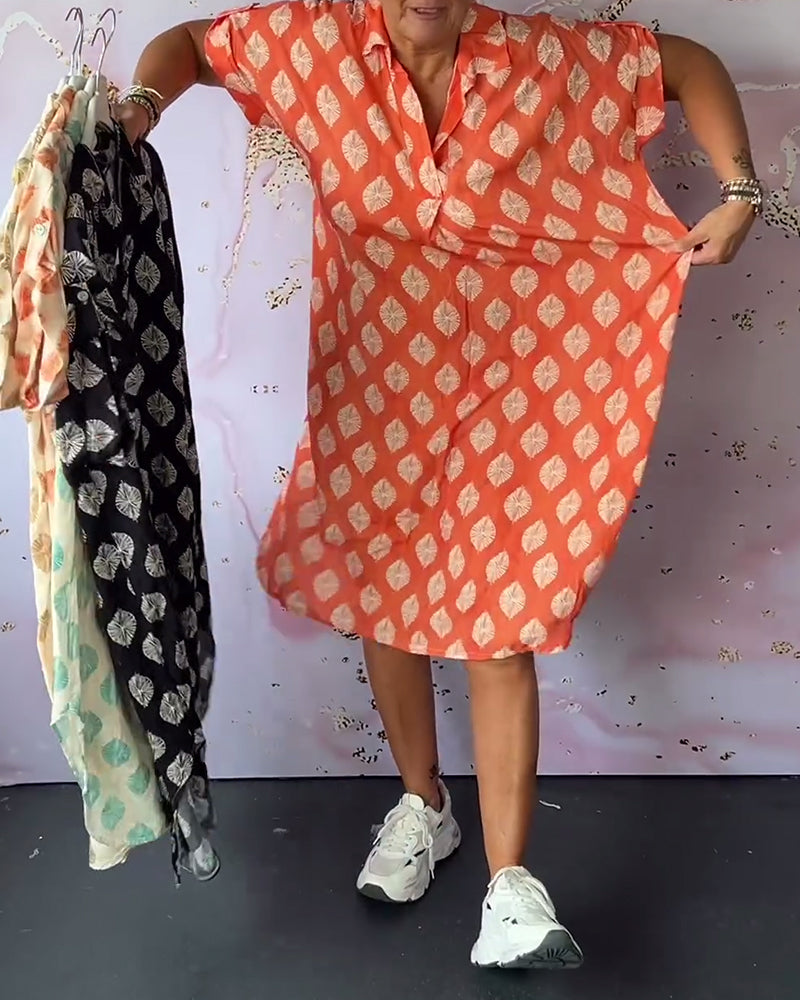 Eaksone - Loose lapel printed shirt dress