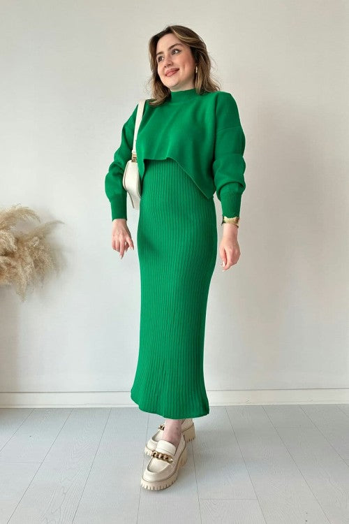 Eaksone - Short Sweater Knit Dress Set