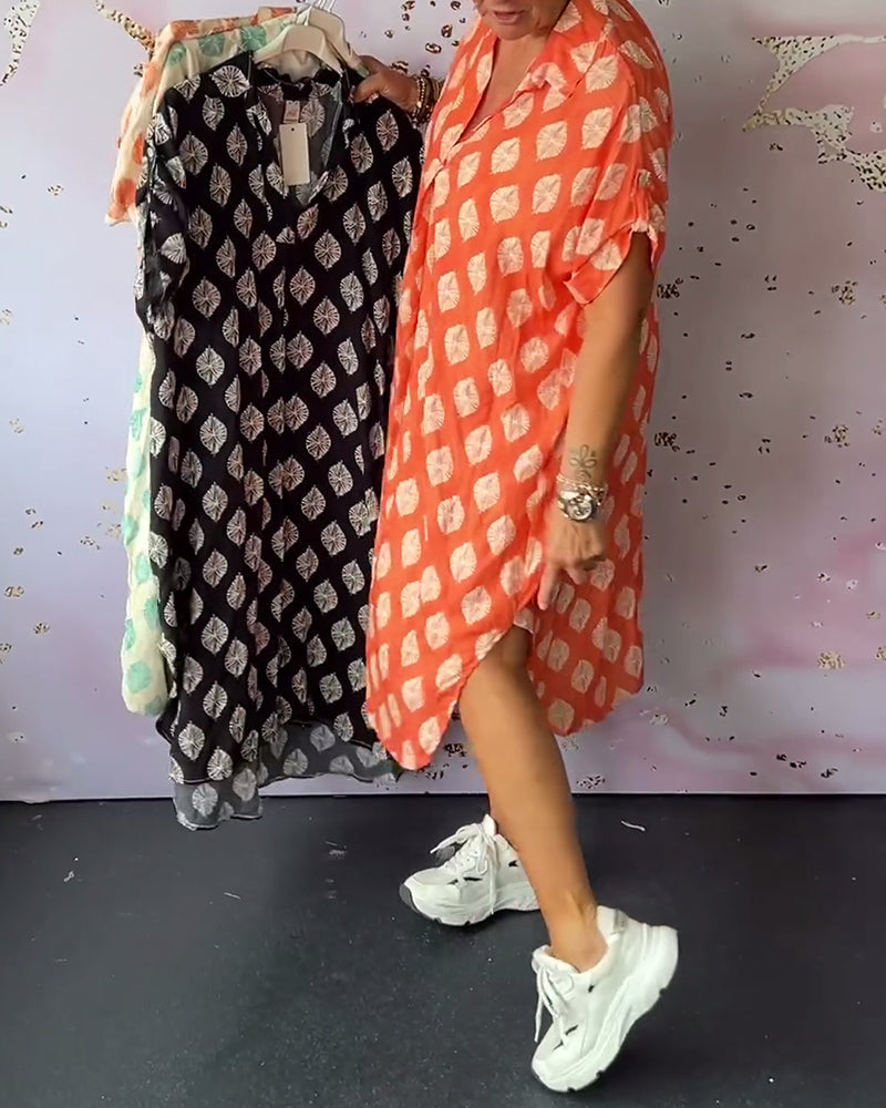 Eaksone - Loose lapel printed shirt dress