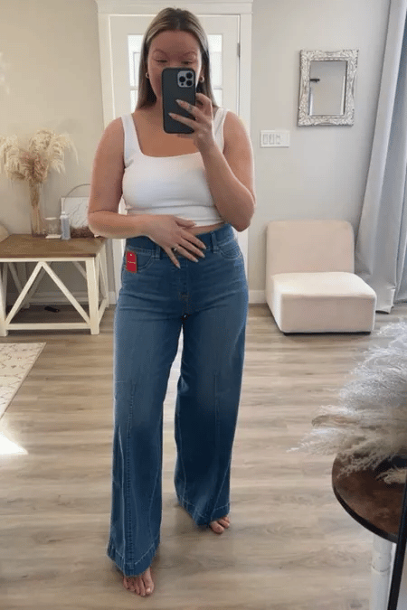 Eaksone - Vintage style sewn front wide leg jeans