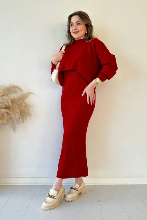 Eaksone - Short Sweater Knit Dress Set