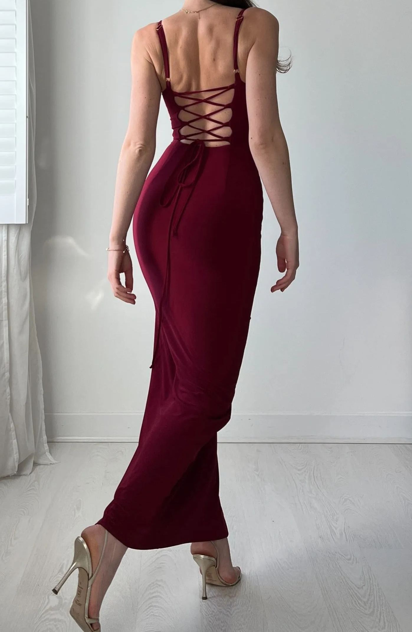 Eaksone - Adjustable Strap Drawstring Waist Bodycon Dress