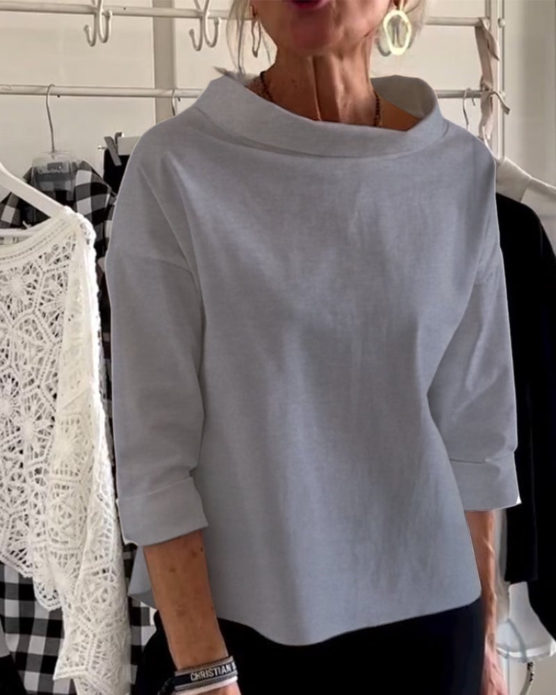 Eaksone - Casual Wide Lapel Turtleneck Top