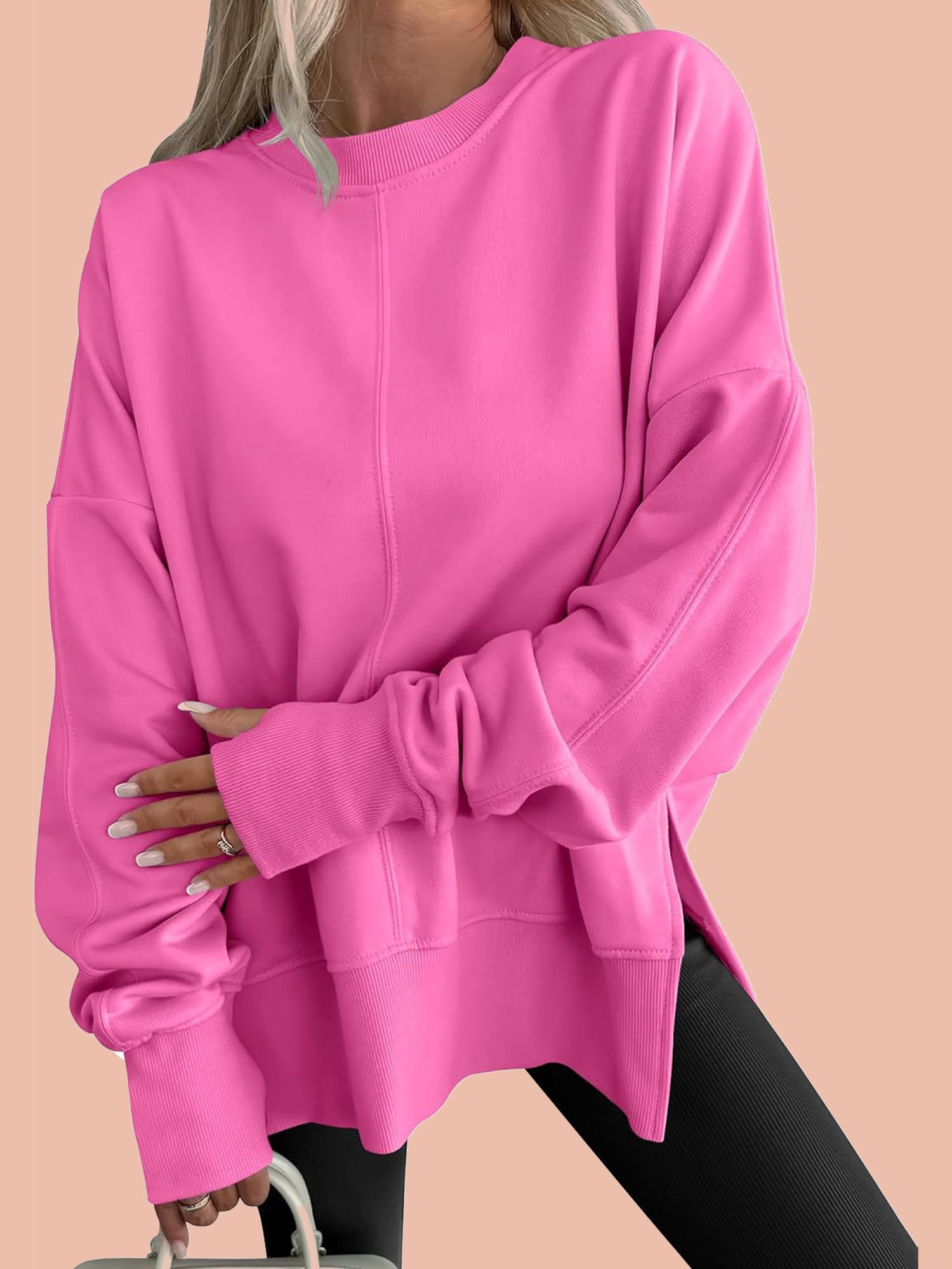 Eaksone - Women's Oversized Thumbhole Long Sleeve Side Slit Sweatshirt