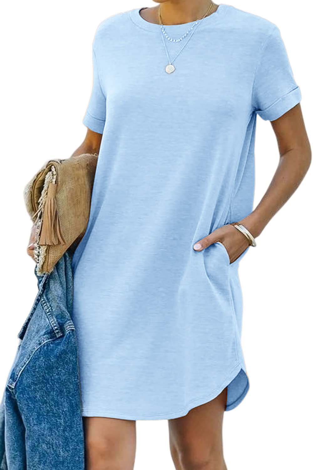 Eaksone - Casual short-sleeved T-shirt dress with pockets