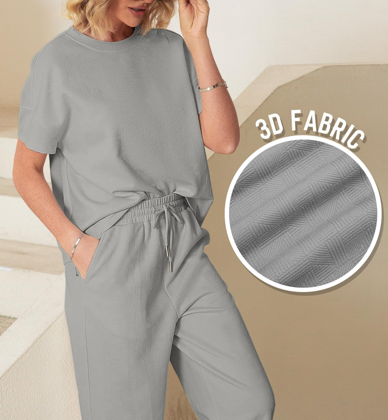 Eaksone - Casual short-sleeved loose top and wide-leg pants suit