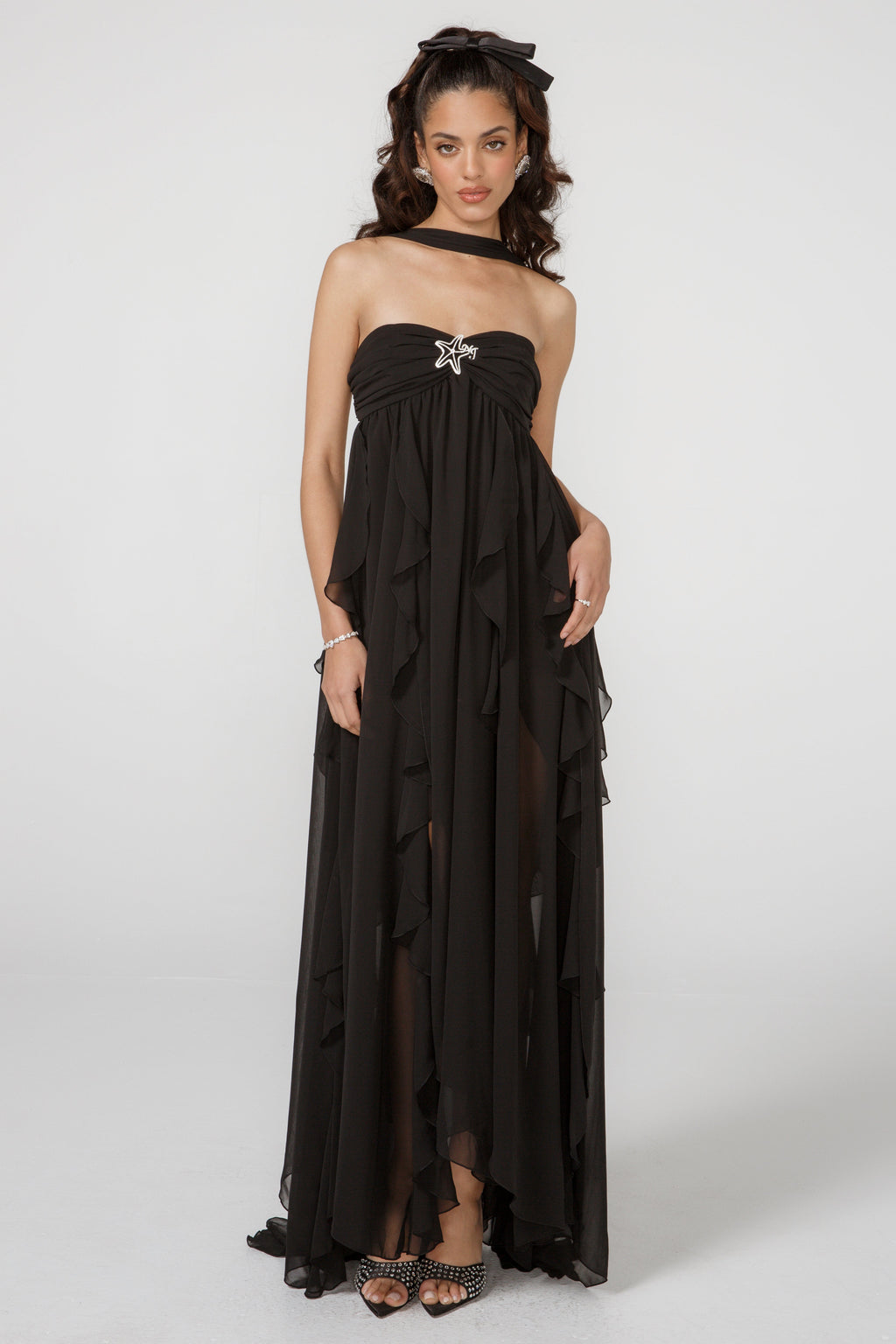 Eaksone - French halterneck chiffon dress