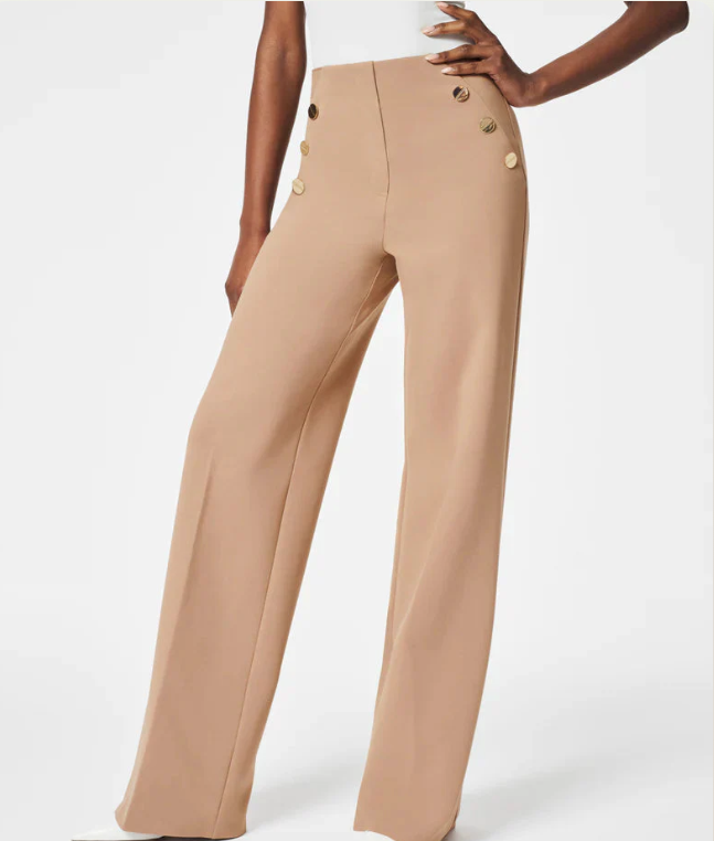Tummy Control Button Wide Leg Pant