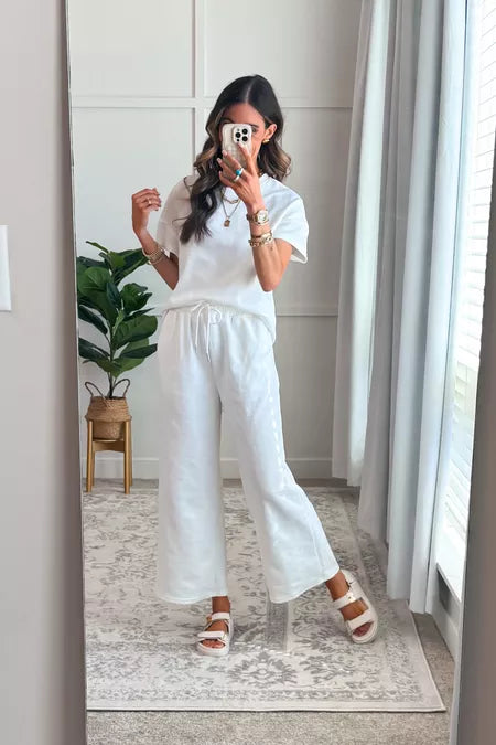 Eaksone - Casual short-sleeved loose top and wide-leg pants suit