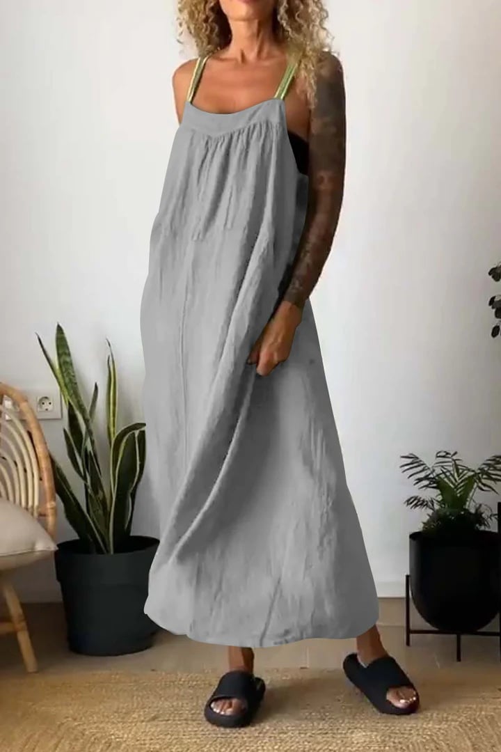Eaksone - Women's Simple Cotton Linen Sling Dress