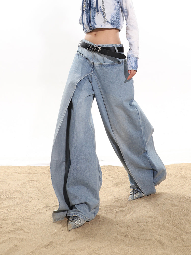 Eaksone - Fake two-piece high-end hot girl denim skirt